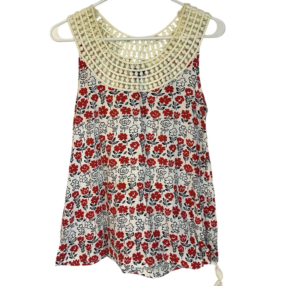 Tommy Hilfiger Floral Sleeveless Top Crochet Collar Cotton‎ Blend Womens Small